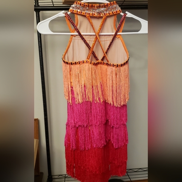 Weissman Fringe Dance Costume for Kids - Orange, Pink, and Red Size LC - Picture 3 of 16